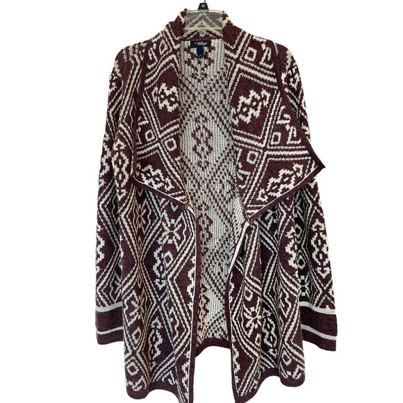 Indigo Open Front Sweater Sz Large Cardigan Purple off White Diamond Knit - Picture 1 of 6